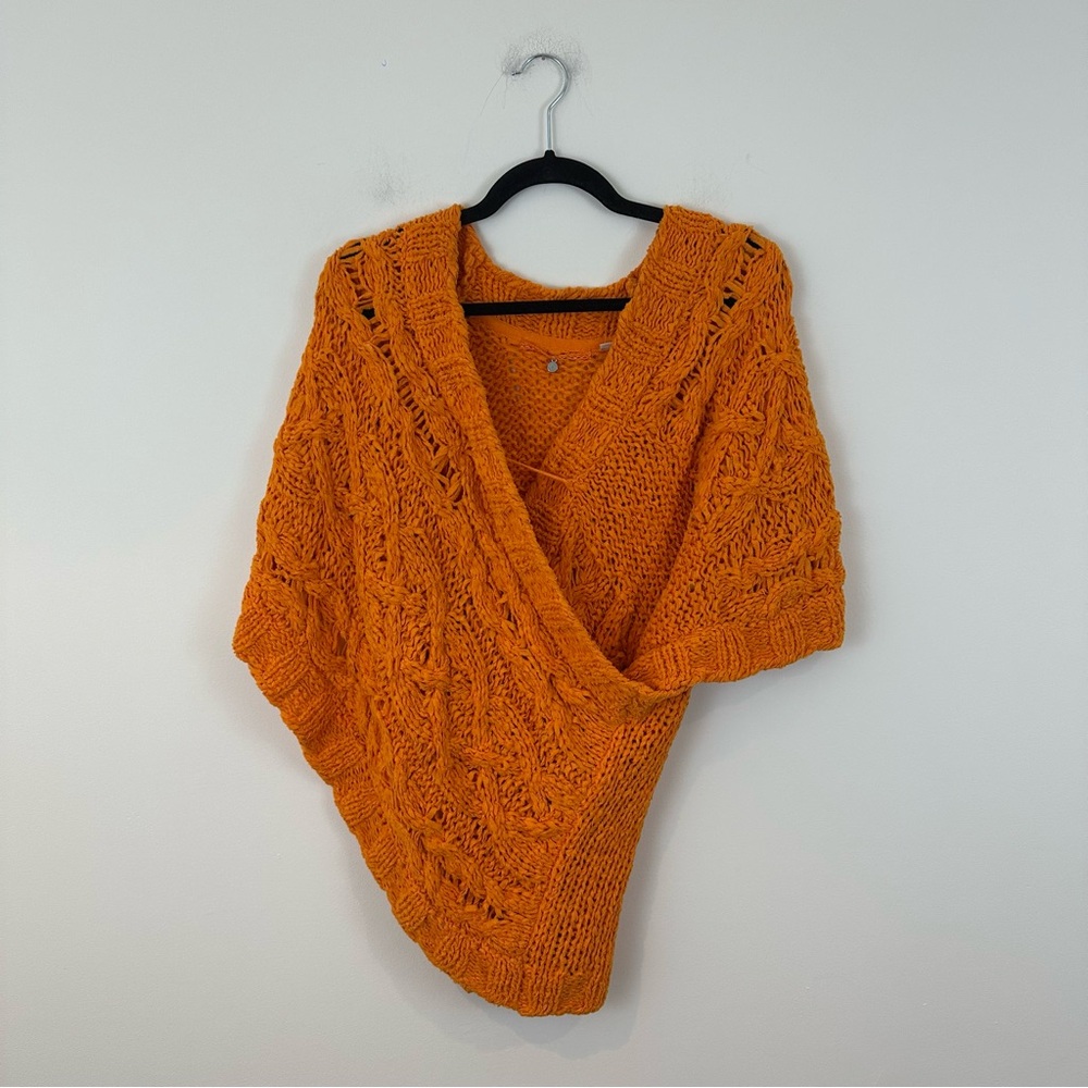 Anthropologie Knitted and Knotted Orange Wrap Crochet Sweater XS/S